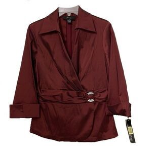 R&M Richards Maroon Red Cocktail Jacket Top Womens Size 12 Rhinestones NEW